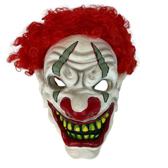 Scary Creepy Clown Foam Halloween Costume Mask With Red Curly Wig - Picture 1 of 4